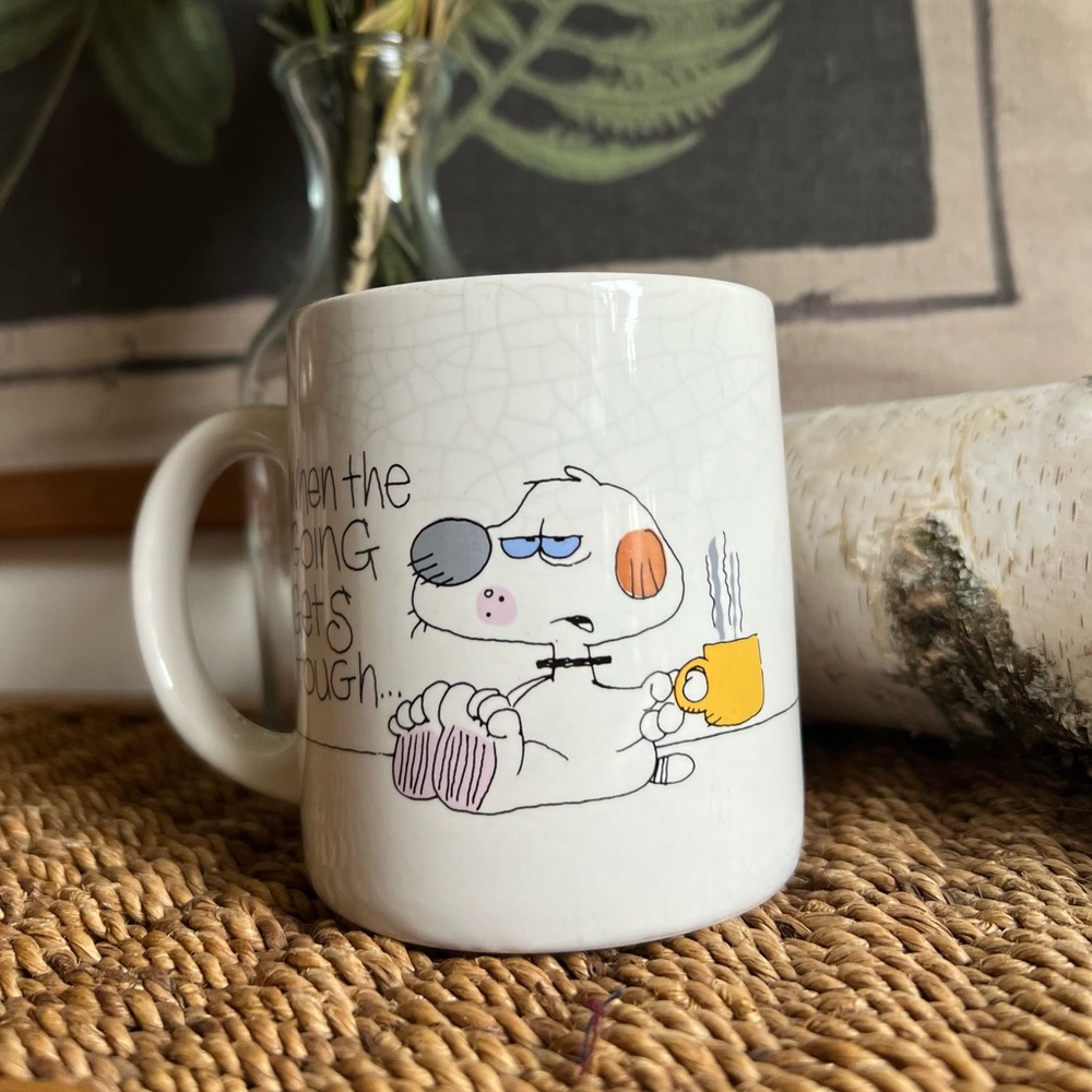 Vintage 1988 Novelty “The Tough Get Some Coffee” Cartoon Dog Mug - Picture 2 of 8
